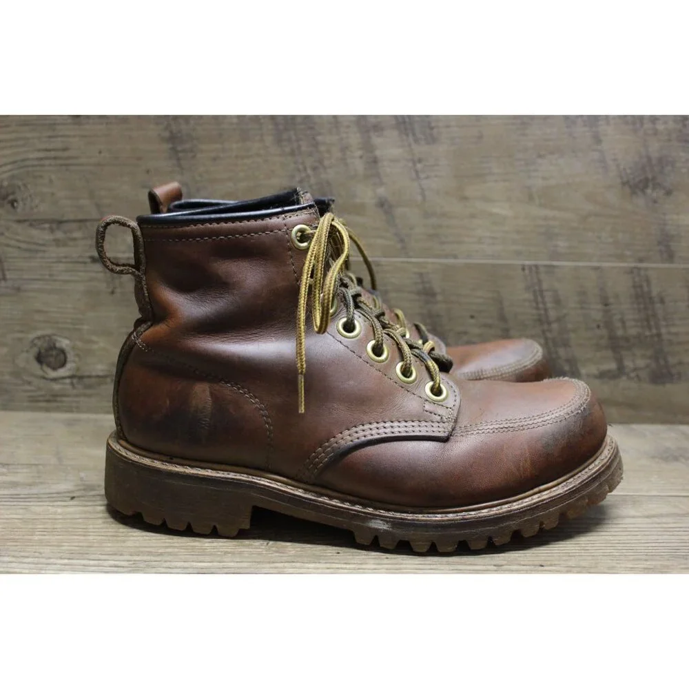 Safety and Supply co vintage men's brown leather moc toe 7 eye work‎ boots 6-6.5